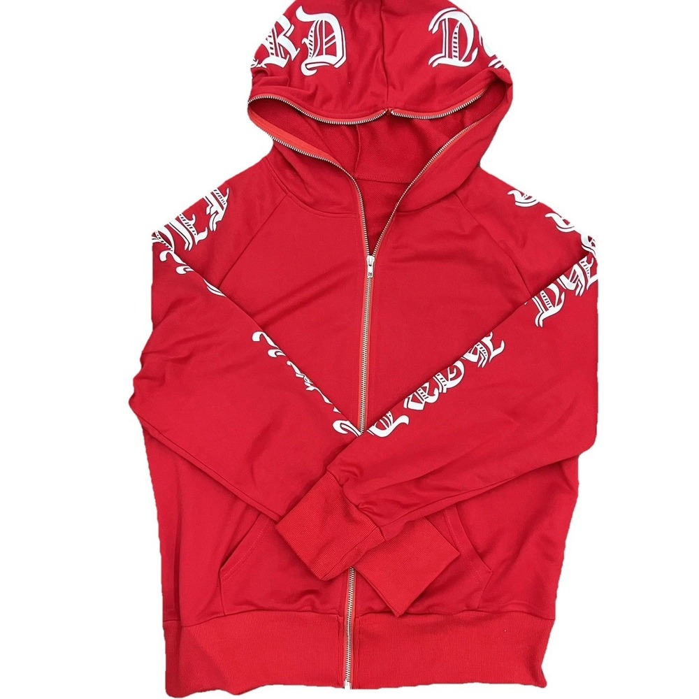 SHEIN EMRG EMRG Jacket Full Zip Hoodie Size L  Graphic Fight Hard Red  White - Picture 2 of 9